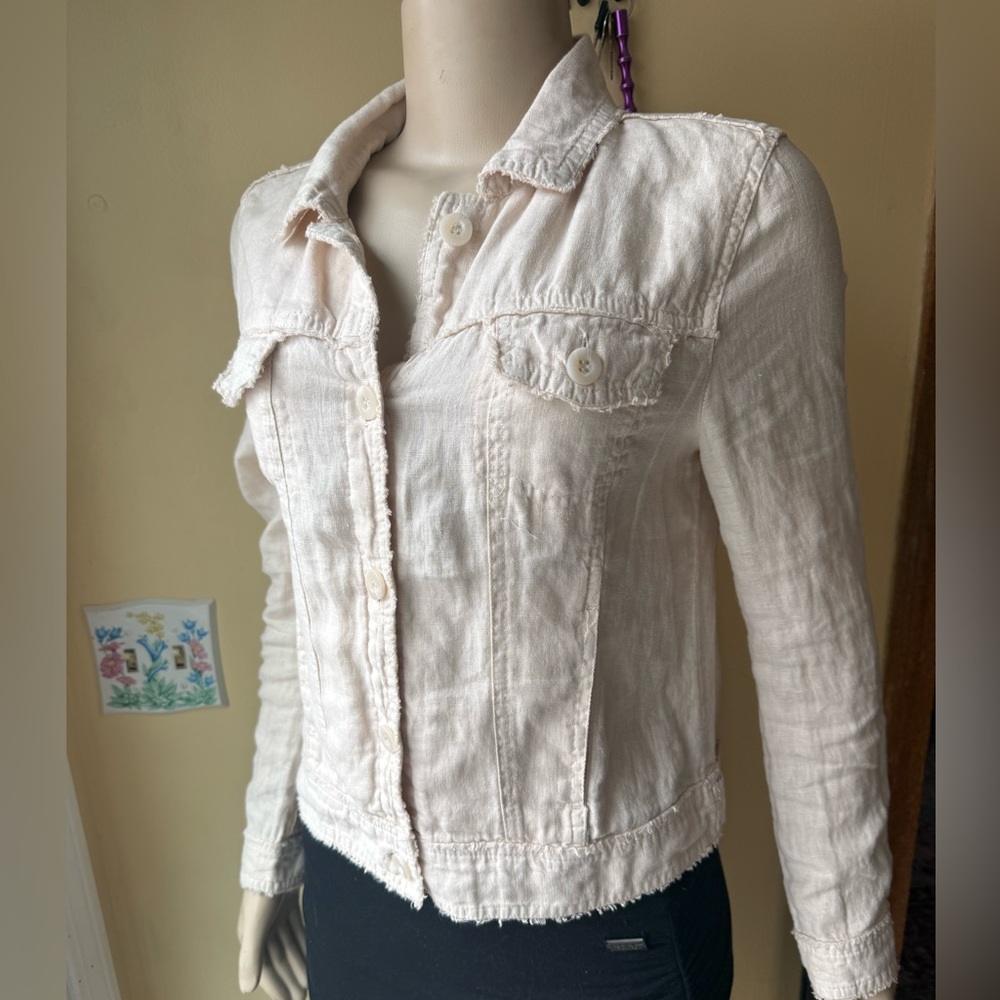 Lulu B Light Cream Button-Front Linen Jacket